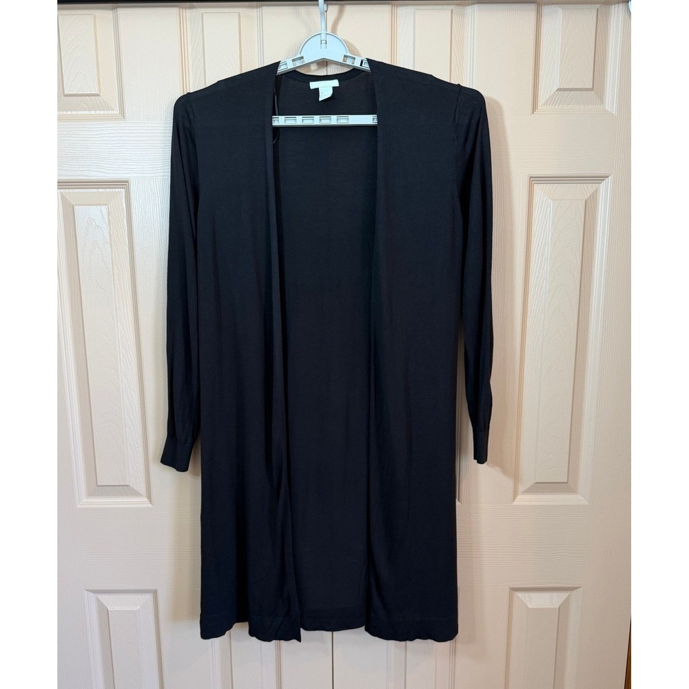 H&M Black Open Front Duster Cardigan Longline Long Sleeve Lightweight Sweater